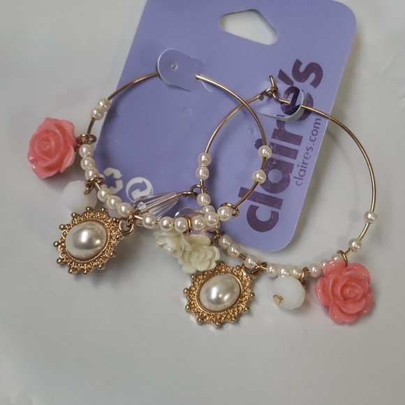 Gold 40MM Romantic Charm Pearl Hoop Earrings NEW - Picture 3 of 4